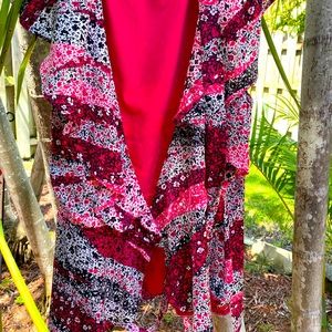 Hot pink lined blouse wrap w/tie belt